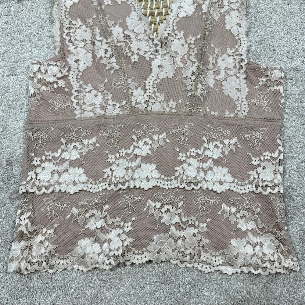 Gimmicks by BKE Floral Mesh Lace Tank Top Cream Valentine Cottagecore Size XS - Picture 9 of 14